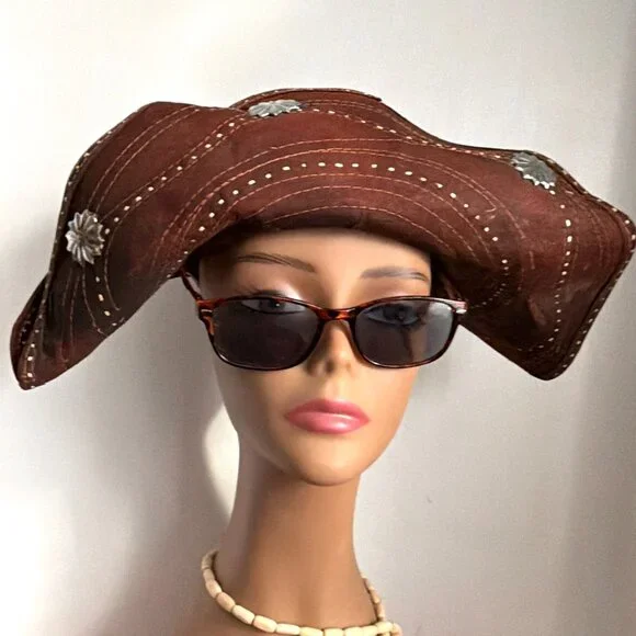 Vintage Tricorn Mexican Charro Silver Concho Western Hat Distressed Unisex - Picture 2 of 10